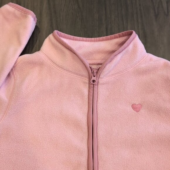 3/$20 OSHKOSH Full Zip Fleece Sweater Baby Pink Heart Collared Girls Jacket - Picture 2 of 10